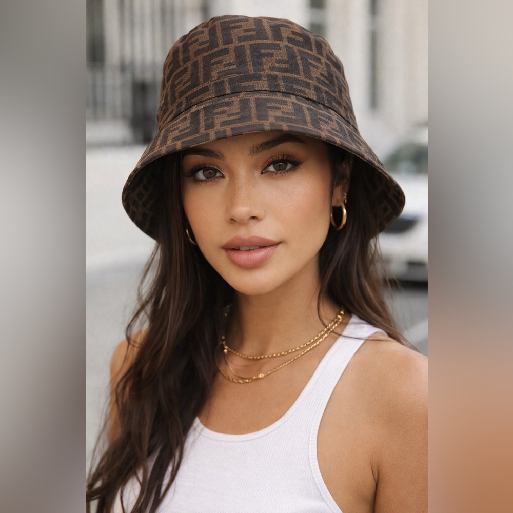 100% Authentic Vintage Fendi Monogram Brown Bucket Hat